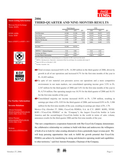 Miniature Coca-Cola FEMSA Rapport trimestriel 2006-q3