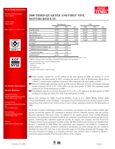 Miniature Coca-Cola FEMSA Rapport trimestriel 2008-q3
