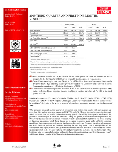Miniature Coca-Cola FEMSA Rapport trimestriel 2009-q3