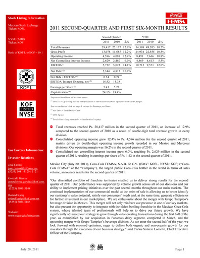 Miniature Coca-Cola FEMSA Rapport trimestriel 2011-q2