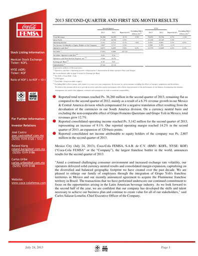 Miniature Coca-Cola FEMSA Rapport trimestriel 2013-q2
