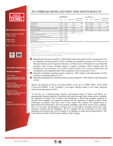 Miniature Coca-Cola FEMSA Rapport trimestriel 2013-q3