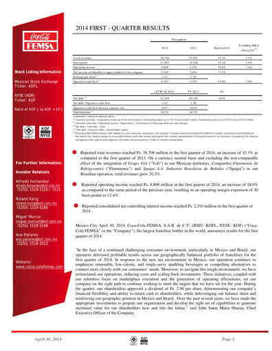 Miniature Coca-Cola FEMSA Rapport trimestriel 2014-q1