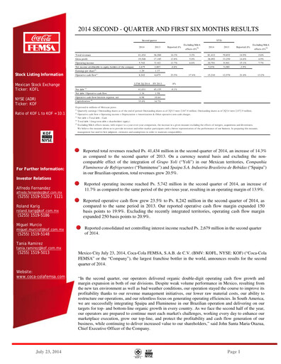 Miniature Coca-Cola FEMSA Rapport trimestriel 2014-q2