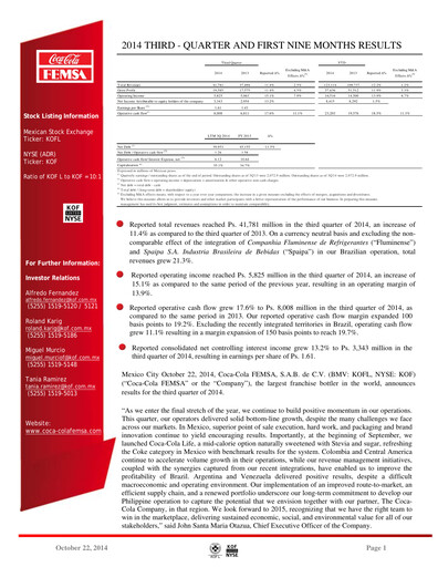 Miniature Coca-Cola FEMSA Rapport trimestriel 2014-q3