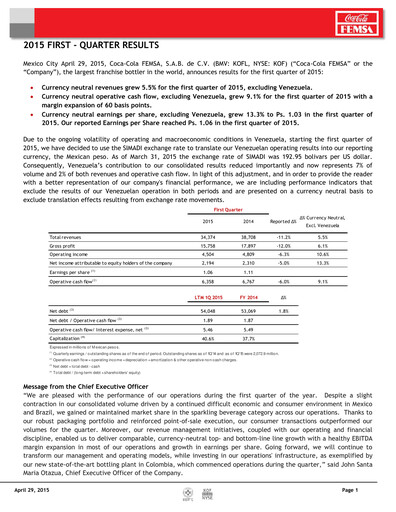 Miniature Coca-Cola FEMSA Rapport trimestriel 2015-q1