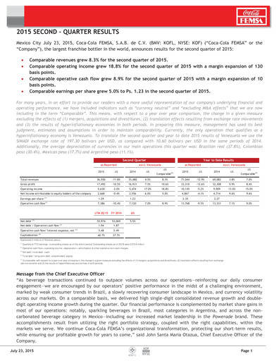Miniature Coca-Cola FEMSA Rapport trimestriel 2015-q2