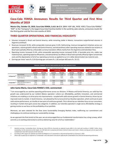 Miniature Coca-Cola FEMSA Rapport trimestriel 2019-q3