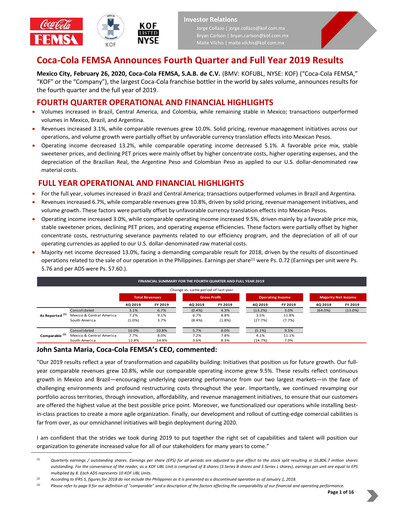 Miniature Coca-Cola FEMSA Rapport trimestriel 2019-q4