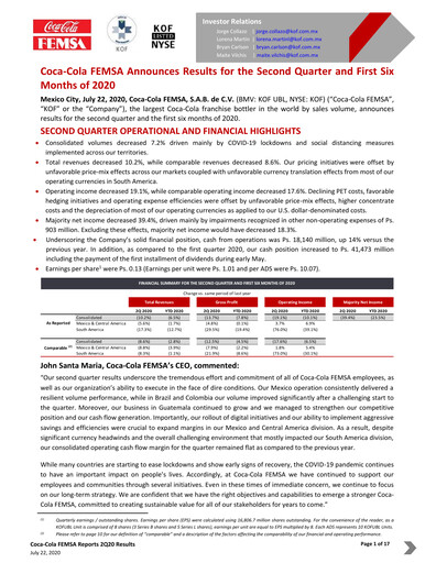 Miniature Coca-Cola FEMSA Rapport trimestriel 2020-q2