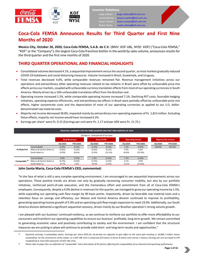 Miniature Coca-Cola FEMSA Rapport trimestriel 2020-q3