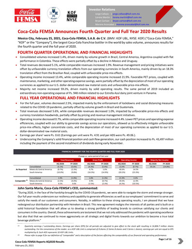 Miniature Coca-Cola FEMSA Rapport trimestriel 2020-q4