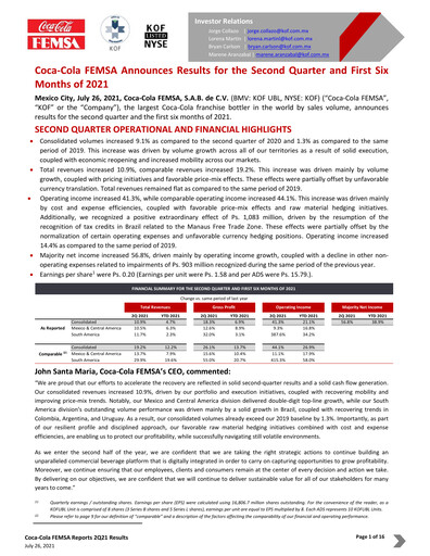Miniature Coca-Cola FEMSA Rapport trimestriel 2021-q2