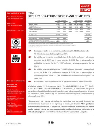 Miniature Coca-Cola FEMSA Rapport trimestriel 2004-q4