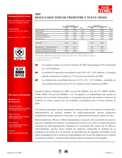 Miniature Coca-Cola FEMSA Rapport trimestriel 2005-q3