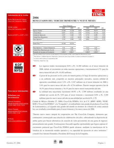 Miniature Coca-Cola FEMSA Rapport trimestriel 2006-q3