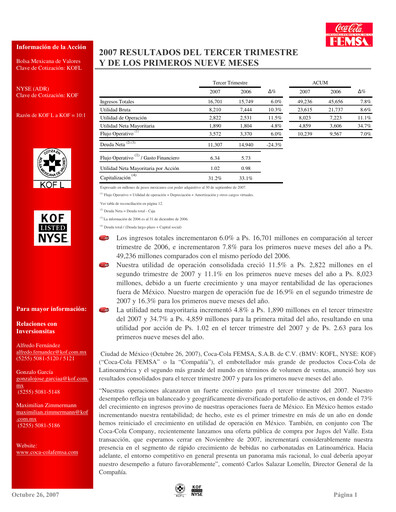 Miniature Coca-Cola FEMSA Rapport trimestriel 2007-q3