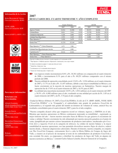 Miniature Coca-Cola FEMSA Rapport trimestriel 2007-q4