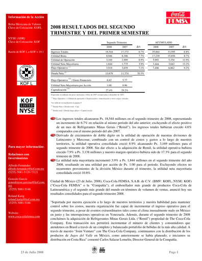 Miniature Coca-Cola FEMSA Rapport trimestriel 2008-q2
