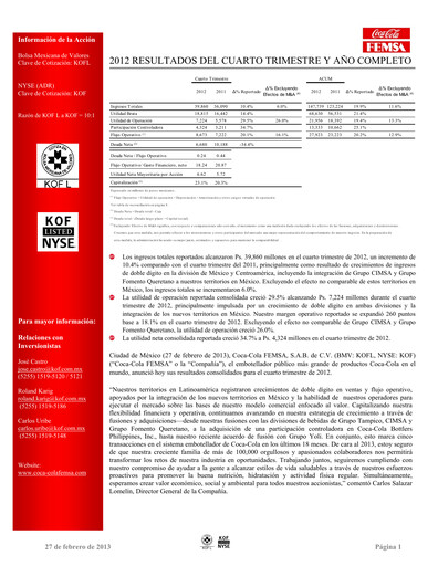 Miniature Coca-Cola FEMSA Rapport trimestriel 2012-q4