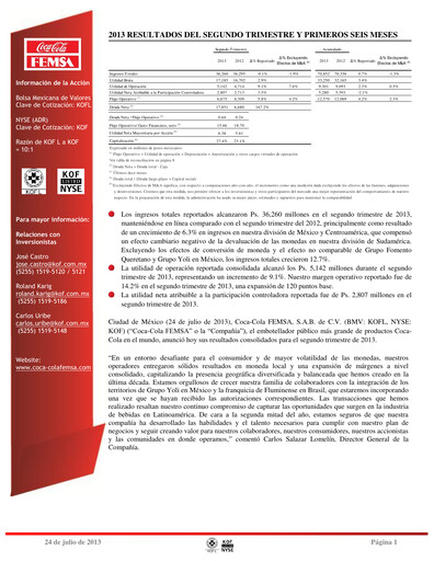 Miniature Coca-Cola FEMSA Rapport trimestriel 2013-q2
