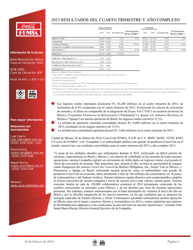 Miniature Coca-Cola FEMSA Rapport trimestriel 2013-q4