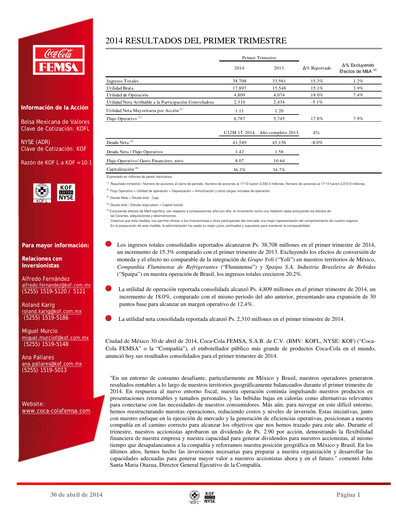 Miniature Coca-Cola FEMSA Rapport trimestriel 2014-q1