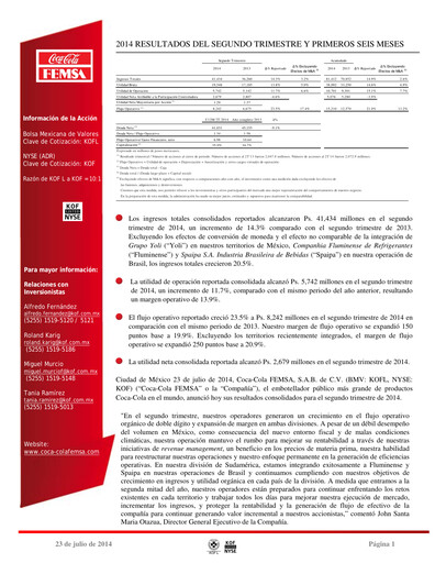 Miniature Coca-Cola FEMSA Rapport trimestriel 2014-q2