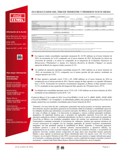 Miniature Coca-Cola FEMSA Rapport trimestriel 2014-q3