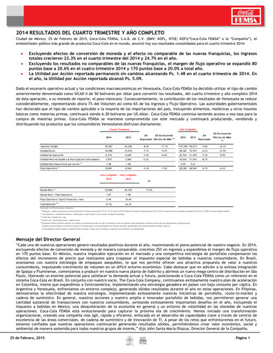 Miniature Coca-Cola FEMSA Rapport trimestriel 2014-q4