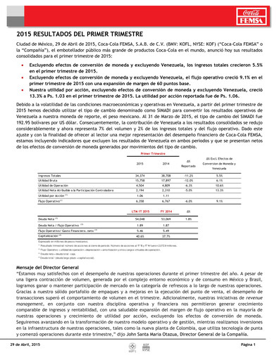 Miniature Coca-Cola FEMSA Rapport trimestriel 2015-q1