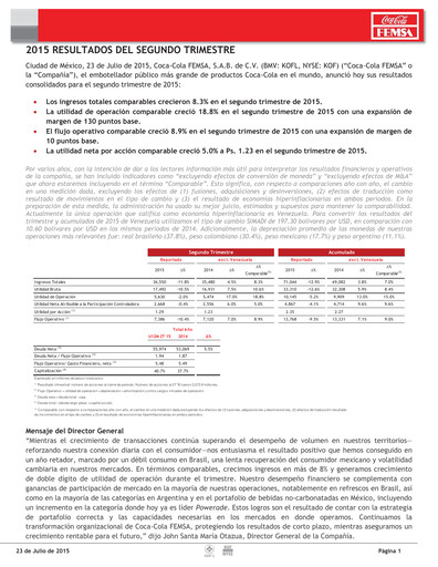 Miniature Coca-Cola FEMSA Rapport trimestriel 2015-q2