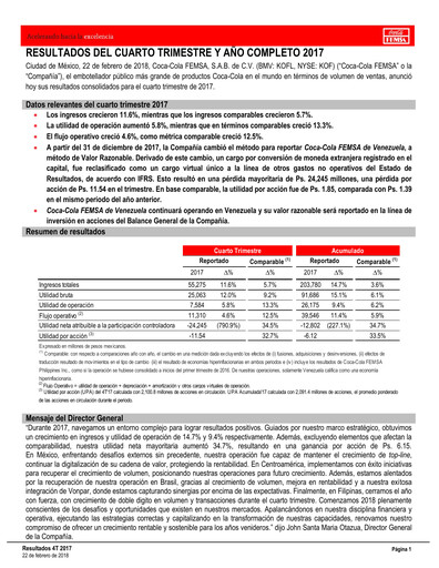 Miniature Coca-Cola FEMSA Rapport trimestriel 2017-q4