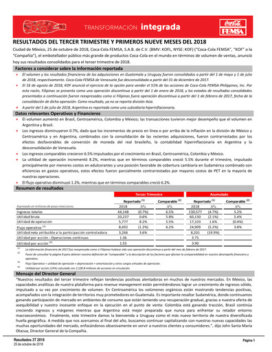 Miniature Coca-Cola FEMSA Rapport trimestriel 2018-q3