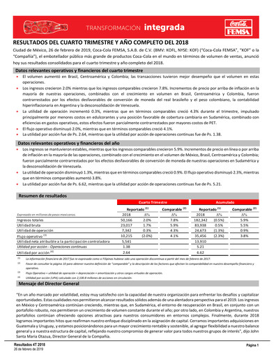 Miniature Coca-Cola FEMSA Rapport trimestriel 2018-q4