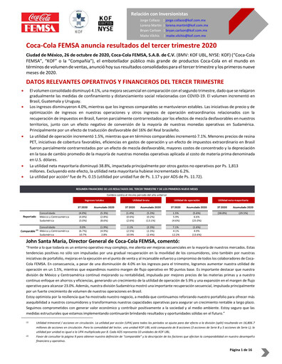 Miniature Coca-Cola FEMSA Rapport trimestriel 2020-q3