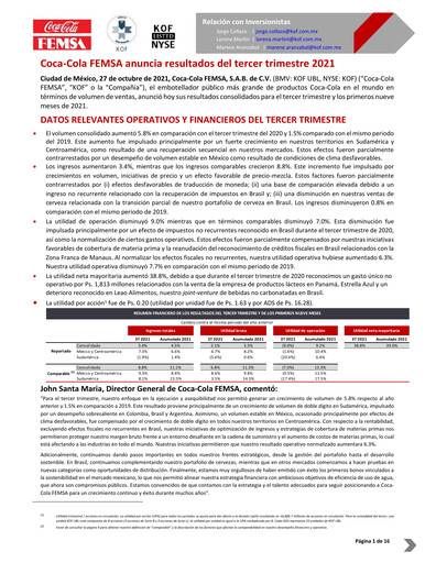Miniature Coca-Cola FEMSA Rapport trimestriel 2021-q3