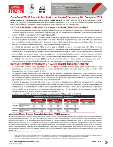 Miniature Coca-Cola FEMSA Rapport trimestriel 2021-q4