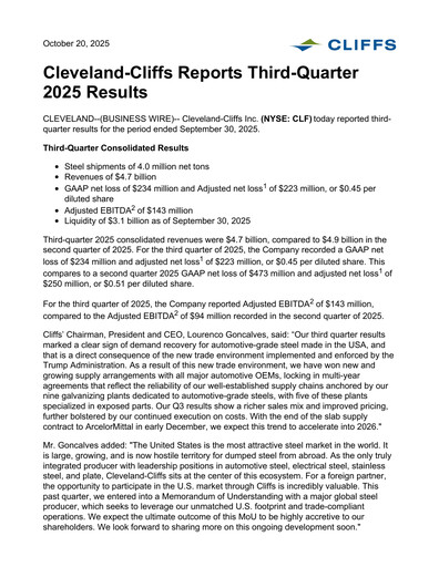 Thumbnail Cleveland-Cliffs Quarterly Report 2025-q3