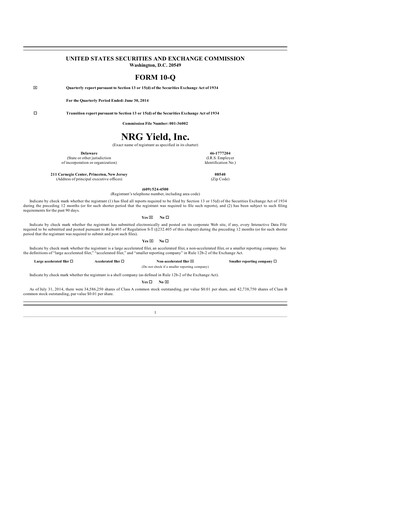 Thumbnail Clearway Energy
 Quarterly Report 2014-q2