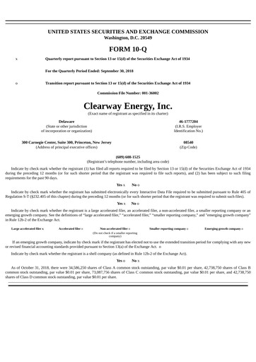 Thumbnail Clearway Energy
 Quarterly Report 2018-q3