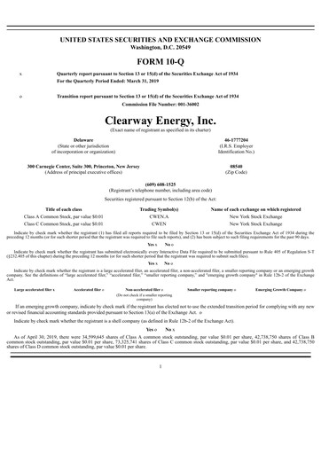 Thumbnail Clearway Energy
 Quarterly Report 2019-q1