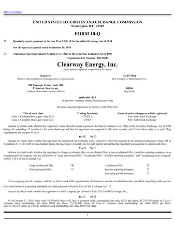 Thumbnail Clearway Energy
 Quarterly Report 2019-q3
