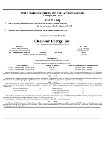 Thumbnail Clearway Energy
 Quarterly Report 2020-q3