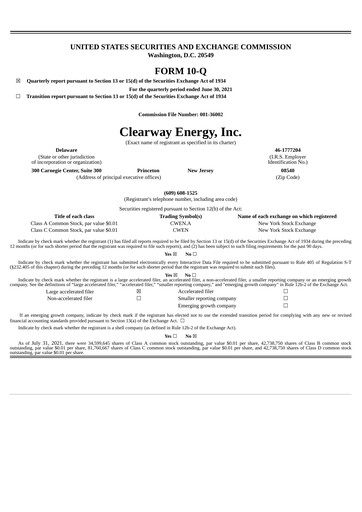 Thumbnail Clearway Energy
 Quarterly Report 2021-q2