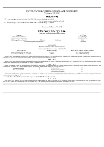 Thumbnail Clearway Energy
 Quarterly Report 2022-q1