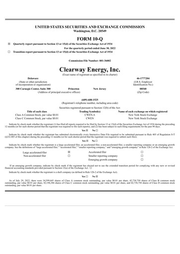Thumbnail Clearway Energy
 Quarterly Report 2022-q2