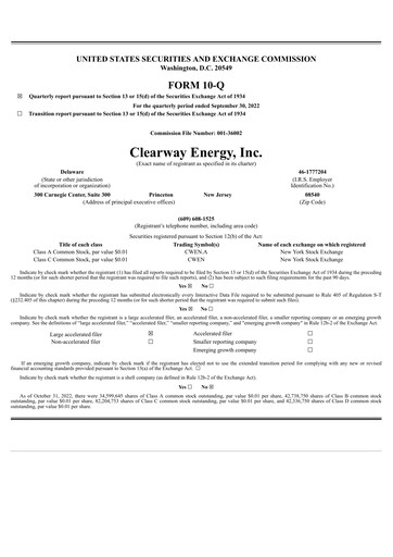Thumbnail Clearway Energy
 Quarterly Report 2022-q3