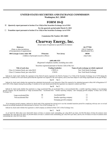 Thumbnail Clearway Energy
 Quarterly Report 2023-q1