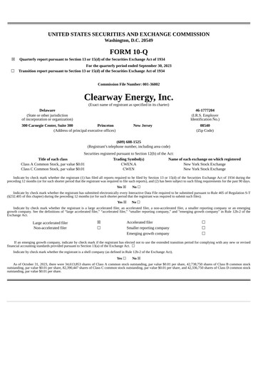 Thumbnail Clearway Energy
 Quarterly Report 2023-q3